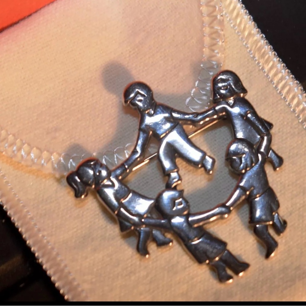 Silver Tone Dancing Children Pendant